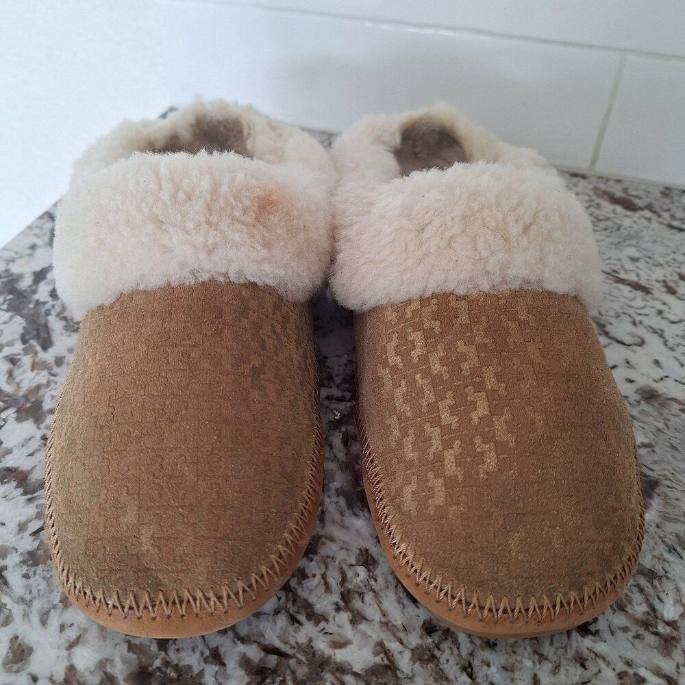 Tory Burch genuine Leather Suede sheepskin fur slippers size 7